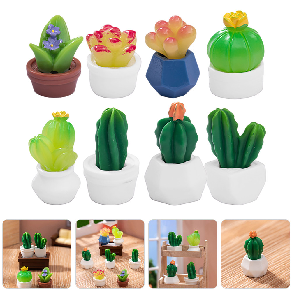 Bonsai Garden For Desk - 8Pcs Miniature Resin Cactus Bonsai Plants