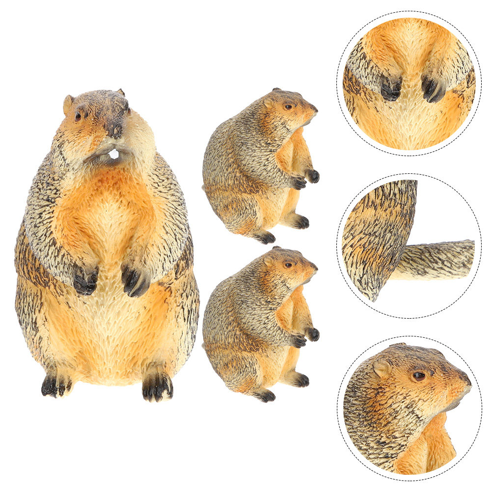 Bonsai Garden For Desk - 3Pcs Miniature Groundhog Statue Realistic Animal
