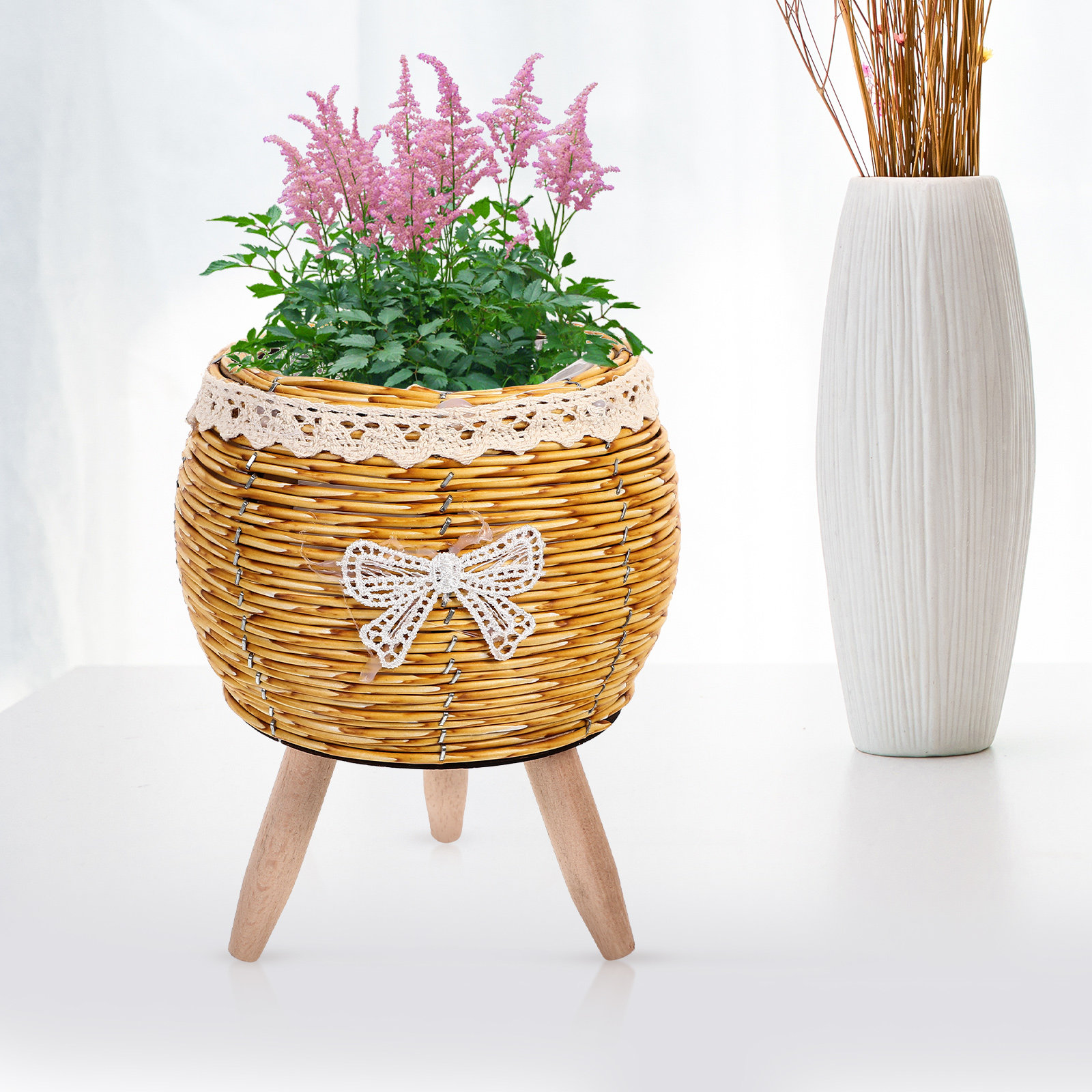 Wood and Straw Flower Pot Hold - огляд і ціна Bonsai Garden Stand